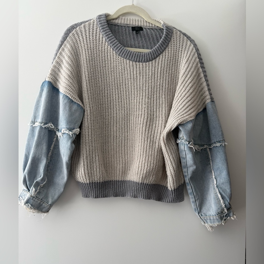 DRESSED IN LALA denim colorblock sweater